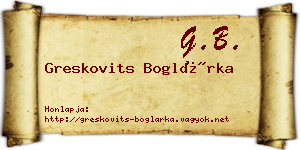 Greskovits Boglárka névjegykártya