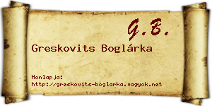 Greskovits Boglárka névjegykártya